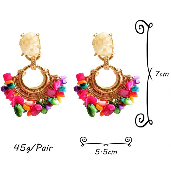 Zara Colorful Stones Beaded Druzy Hoop Earrings - Picture 4 of 8